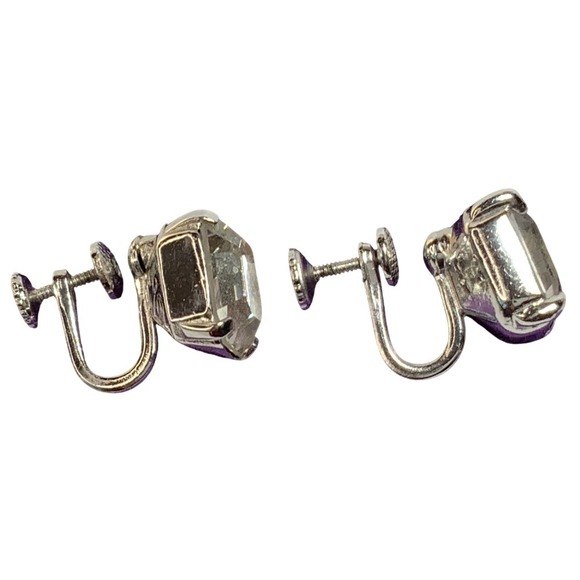 Eisenberg Ice Rhinestone Rectangle Stud Silver Tone Screw Back Earrings - Picture 6 of 7